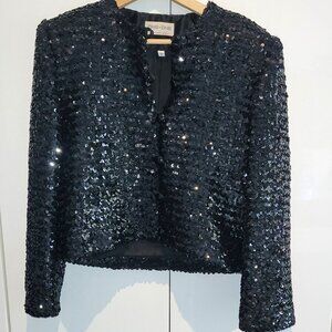 Vintage 80s cropped black sequin jacket Size 8